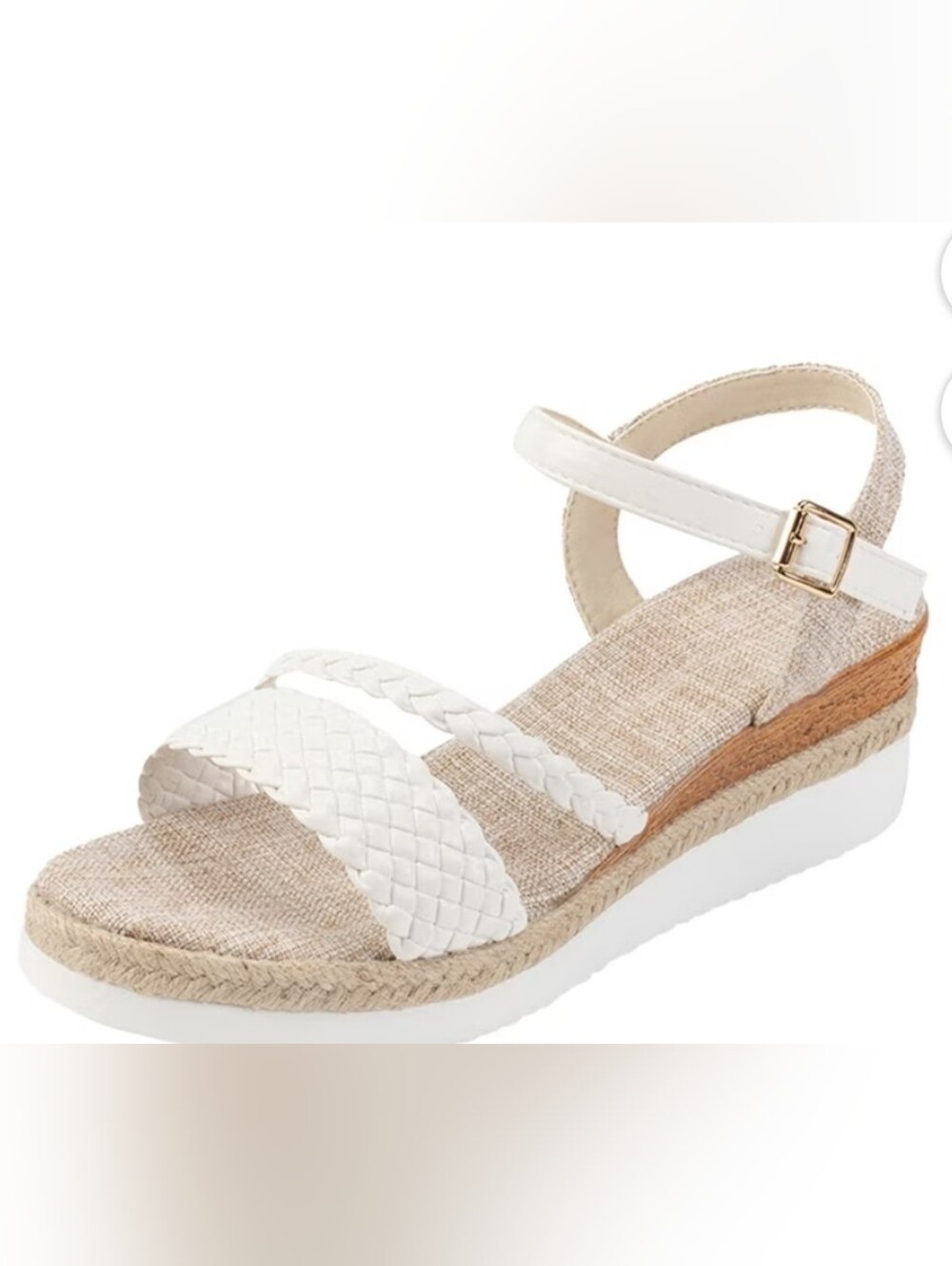 Braided White Espadrille Wedge Sandals with Ankle Strap